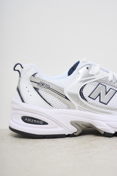 Sneakers donna 530 bianca, argento e blu - 2