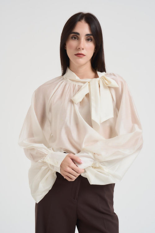 Blusa donna con fiocco latte - 2