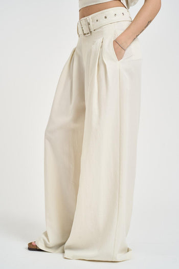 Pantalone donna a palazzo panna - 3