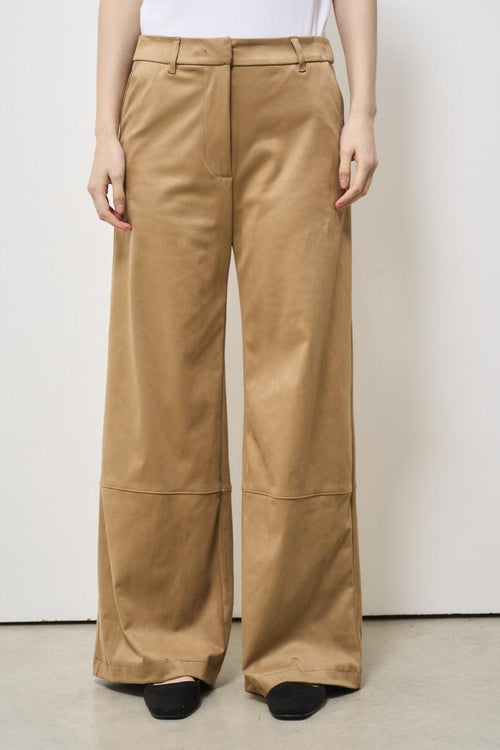 Pantalone donna a palazzo in suede cammello