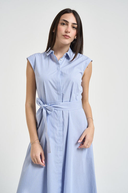 Abito donna midi chemisier a righe azzurro - 2