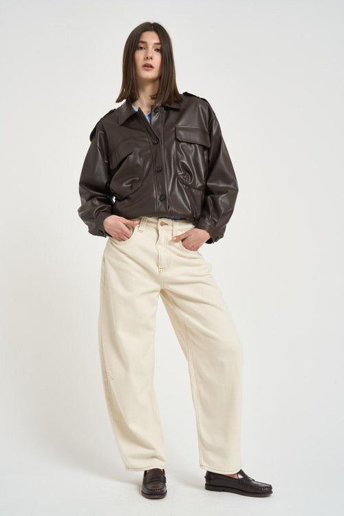 Giacca donna in ecopelle moro - 1