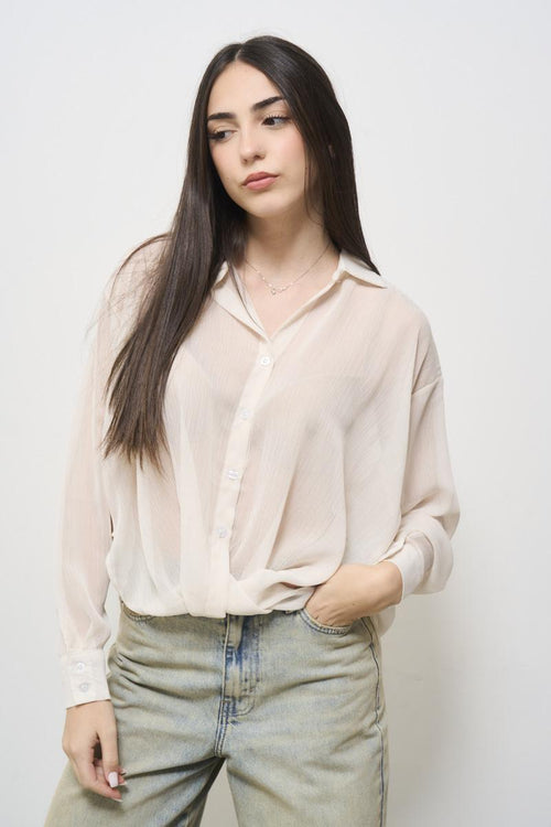 Camicia donna semitrasparente panna