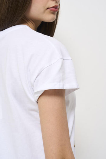 T-shirt donna girocollo bianca con stampa - 5