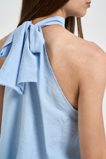 Blusa donna con fiocco sul retro celeste - 5