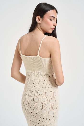 Abito donna lungo in maglia crochet ecru - 4
