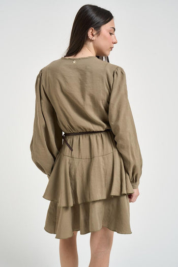 Abito donna con balze verde militare - 3