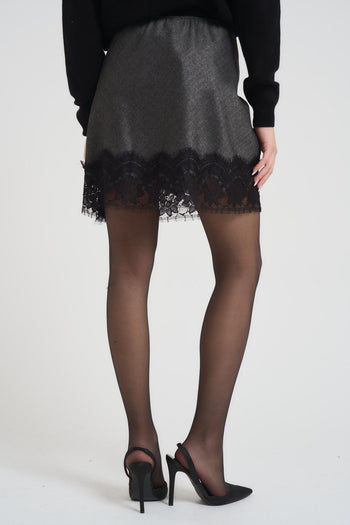 Minigonna donna grigia con pizzo nero - 3