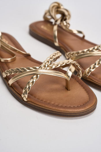 Sandalo donna flat intrecciato oro - 4