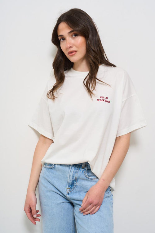 T-shirt donna girocollo bianca con scritta