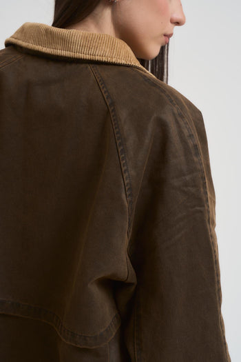 Giubbotto donna con colletto in velluto marrone - 7