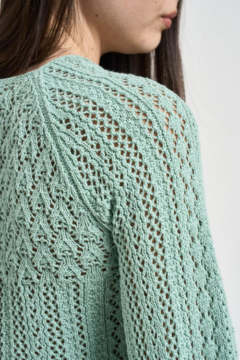 Maglia donna corta traforata verde acqua - 4