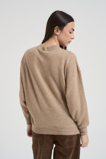 Maglia donna scollo a barca beige - 4