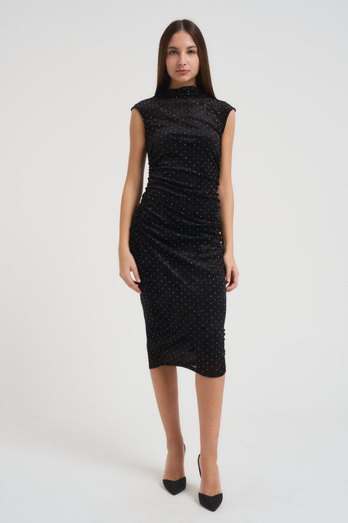 Abito donna midi nero con strass
