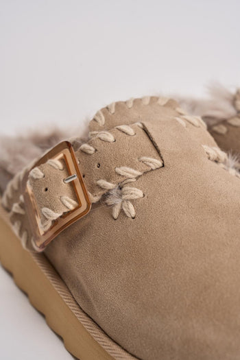 Sabot platform donna pelle scamosciata con cuciture beige - 4