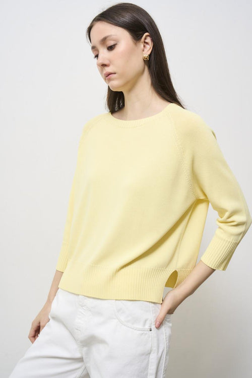 Women's round neck sweater, canary yellow - 2