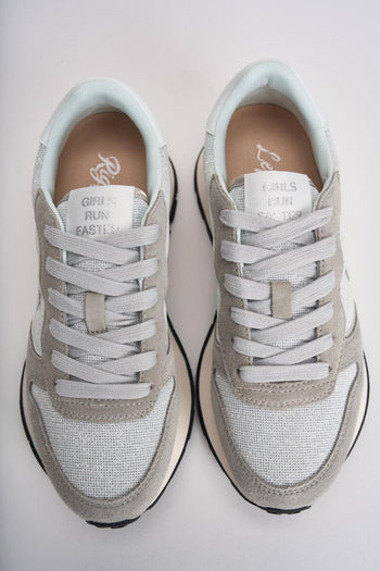 Sneakers donna in suede grigio chiaro e silver - 6