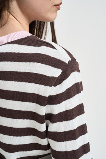 Maglia donna a righe bicolor marrone e panna - 4