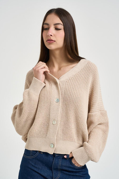 Cardigan donna in maglia ecru - 1