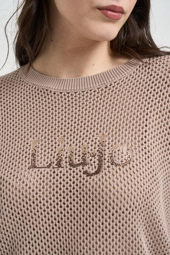 Maglia donna traforata sabbia - 3