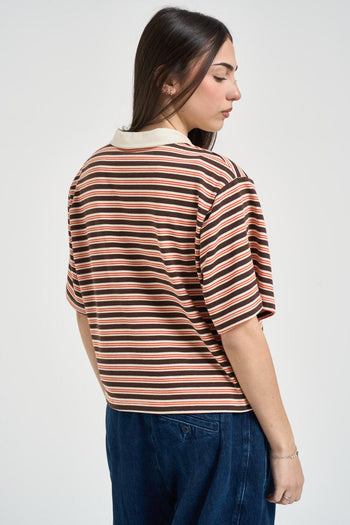 Polo donna cropped a righe marrone - 3