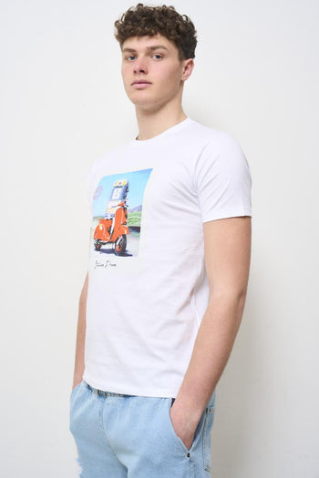 T-shirt uomo bianca girocollo con stampa - 3