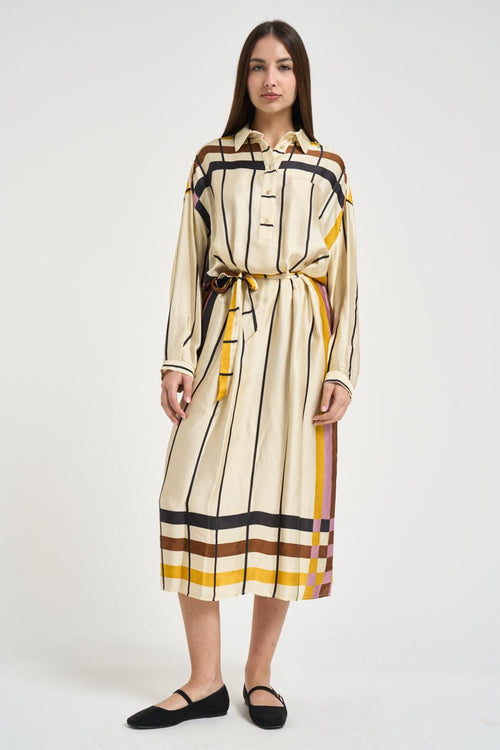 Abito midi donna con stampa geometrica multicolor