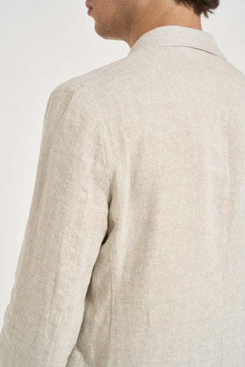 Giacca uomo doppiopetto in lino beige - 5