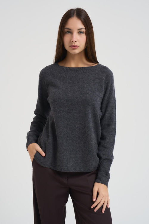 Maglia donna scollo a barchetta antracite