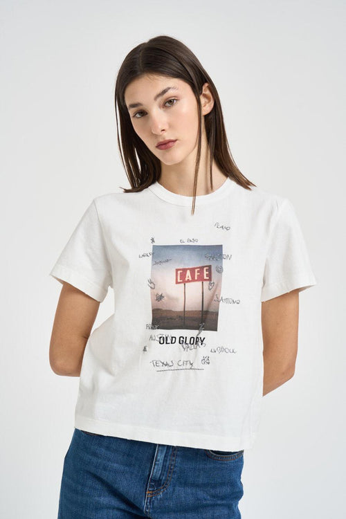T-shirt donna con stampa "Old Glory" bianca - 1
