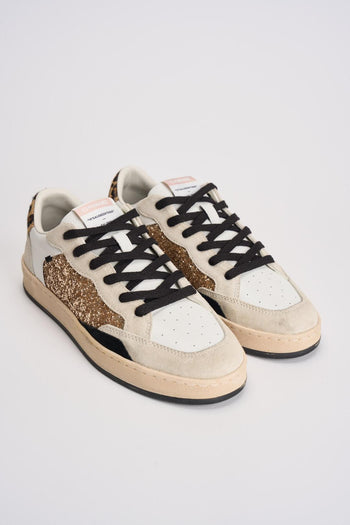 Sneakers donna bianca e glitter dorati - 3