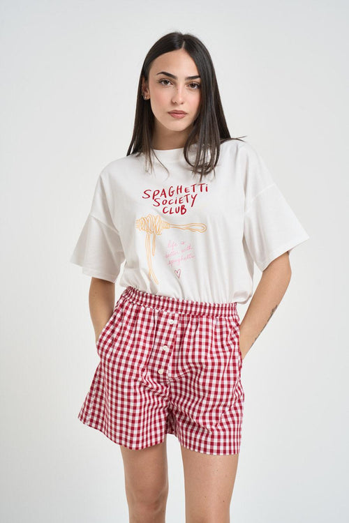 T-shirt donna bianca con stampa frontale multicolor - 1