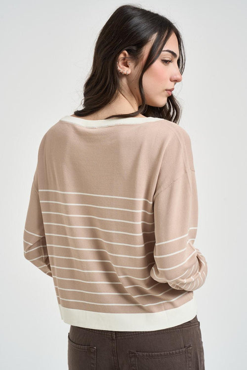 Maglia donna scollo a barca beige e bianca - 2