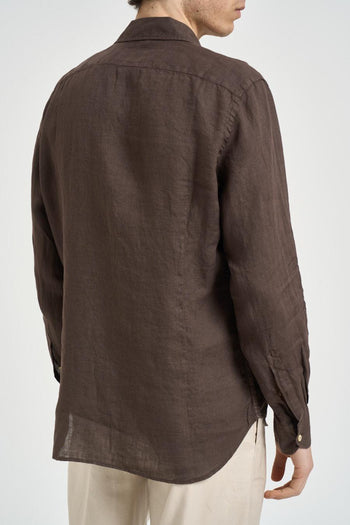 Camicia uomo "Pamplona" in lino marrone - 5