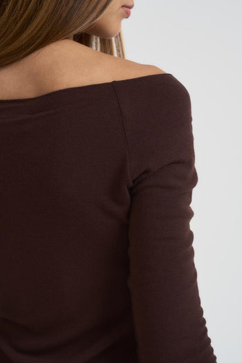 Maglia donna scollo a barca marrone - 5