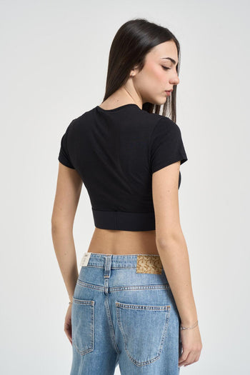 Top donna cropped nero con logo - 3