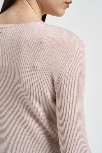 Maglia donna rosa cipria a costine - 4