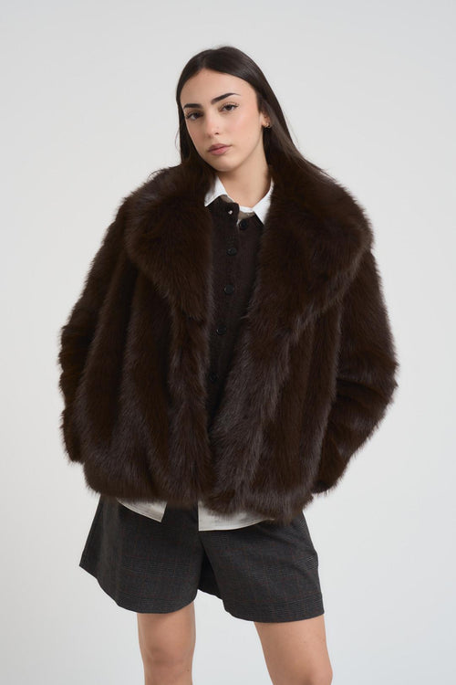 Ecopelliccia donna corta marrone - 2