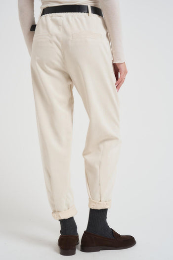 Pantalone donna regular in velluto panna - 4