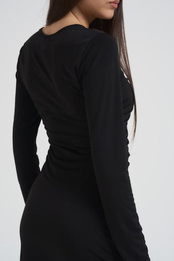 Abito donna midi con spacco nero - 3