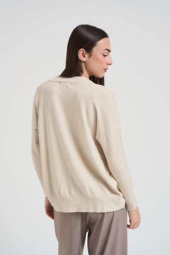 Cardigan donna con scollo a V panna - 3