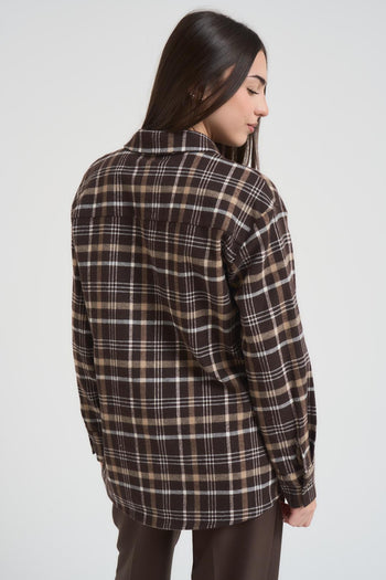 Camicia donna a quadretti marrone - 4