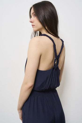 Midnight blue women's jumpsuit dress - 5