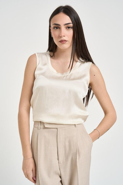Top donna smanicato satinato panna