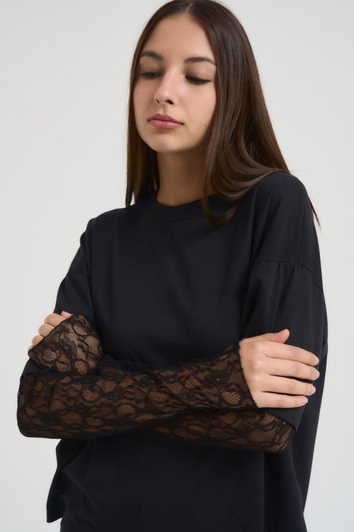 Maglia donna in pizzo nera - 2