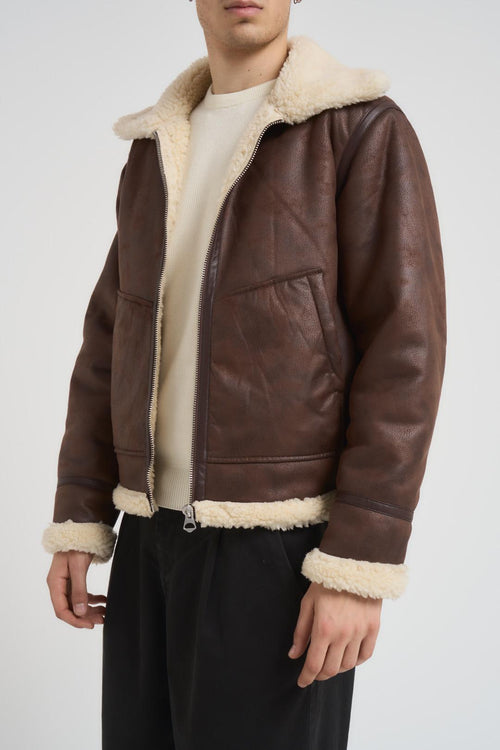 Giubbotto uomo in ecopelle marrone - 2