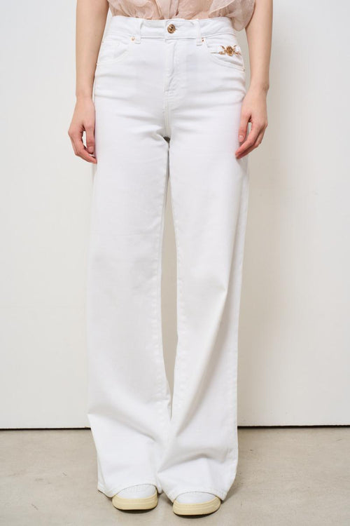 Jeans donna a palazzo in denim bianco