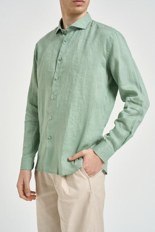 Camicia uomo in lino turchese - 2