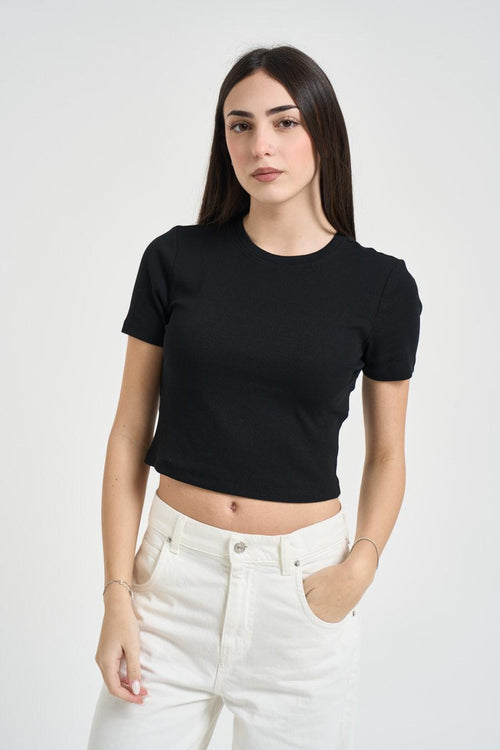 T-shirt donna cropped nero