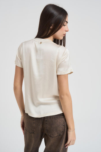 T-shirt donna girocollo satinata panna - 3